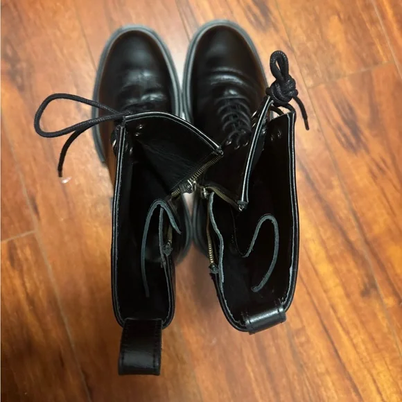 AllSaints Black Maren Leather Combat Boots Size 10 US (See details) - Picture 6 of 9